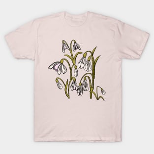 Baby Pink, Cream, and Green Snowdrop Flowers T-Shirt